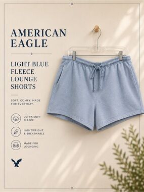 American Eagle Light Blue Fleece Lounge Shorts Size L